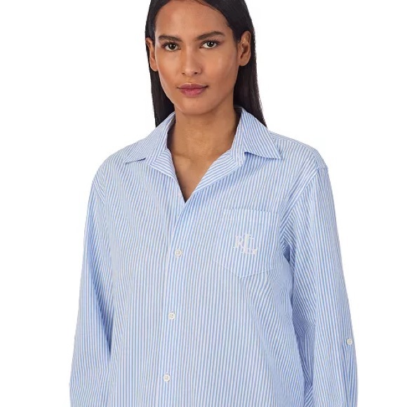Lauren Ralph Lauren striped cotton poplin sleep shirt, Size 2X, 100% Cotton - Picture 3 of 16